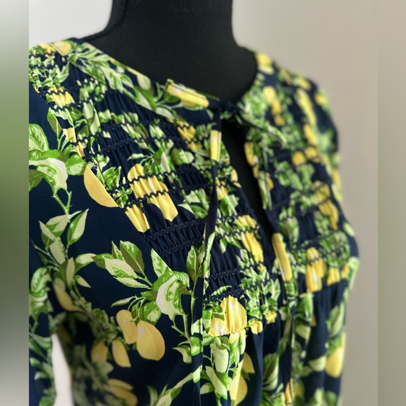 Lemon Ruffle Button Mixed Media Top - Picture 5 of 8